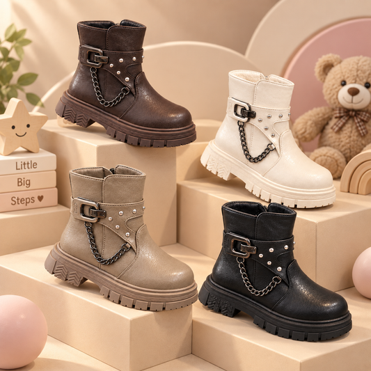 Bottes cheville à boucle et à chaîne pour filles