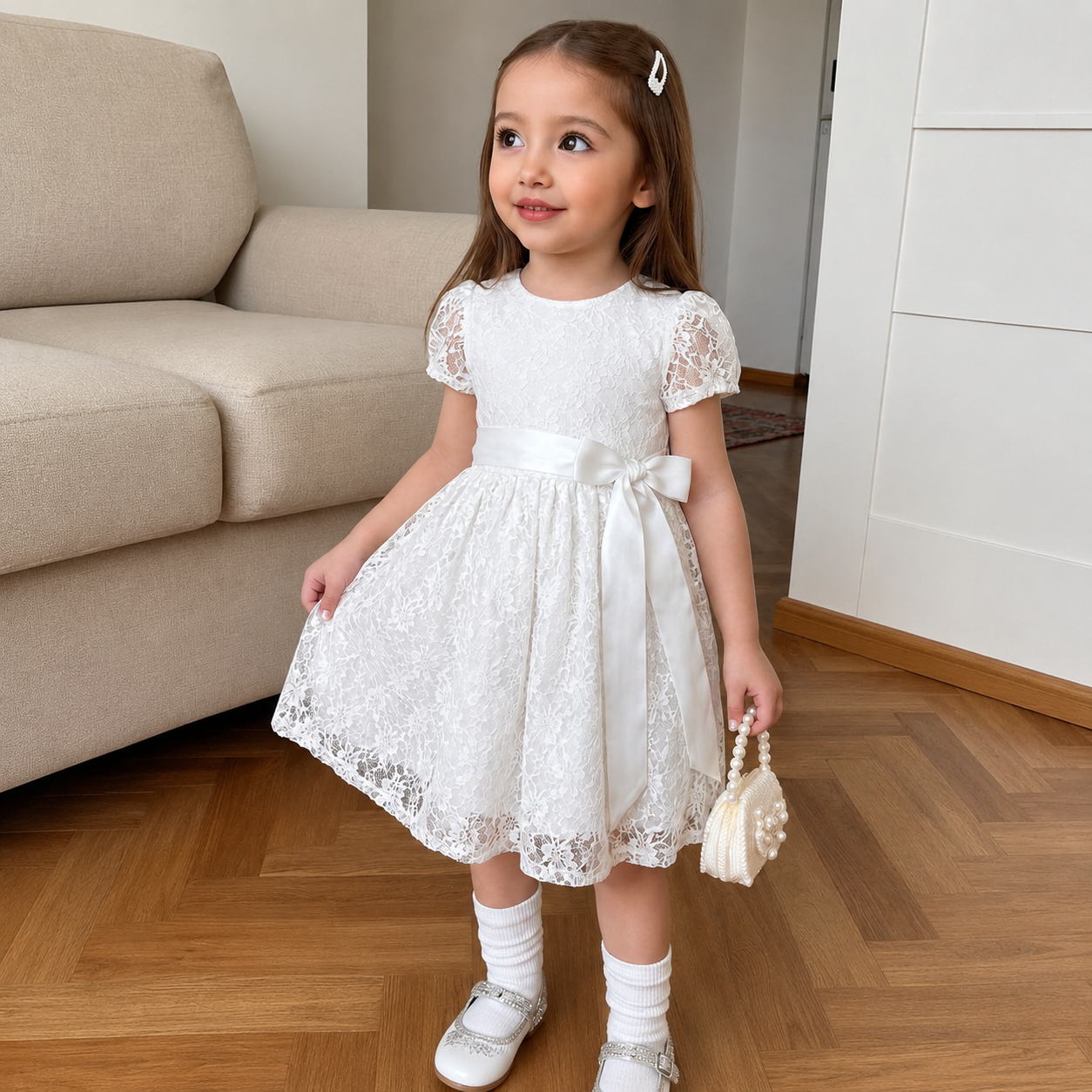 Ensemble Robe de Princesse Élégante en Dentelle Blanche pour Filles ✨