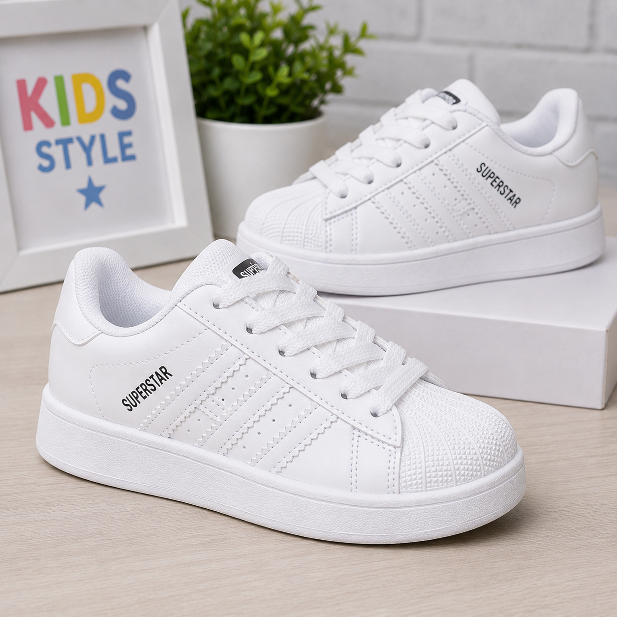 Baskets classiques à bout coquille pour enfants – Chaussures de sport décontractées à lacets pour garçons et filles Description du produit :