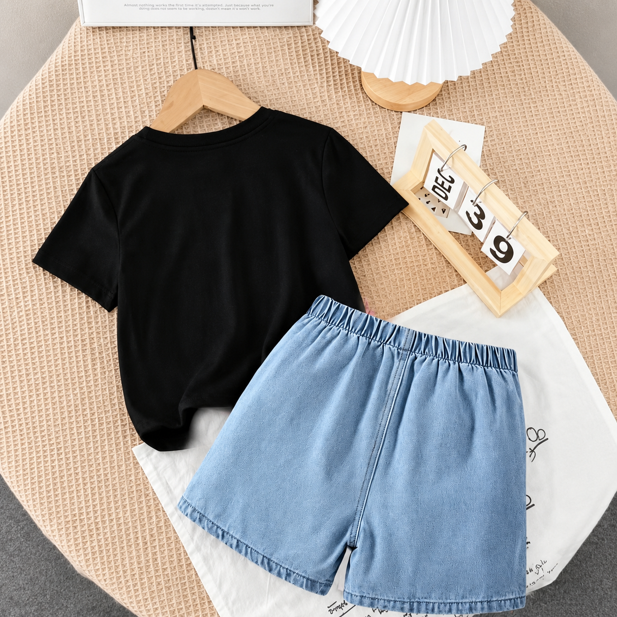 Bear Print T-Shirt & Denim Shorts Kids Summer Set 🧸👕👖
