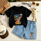 Bear Print T-Shirt & Denim Shorts Kids Summer Set 🧸👕👖