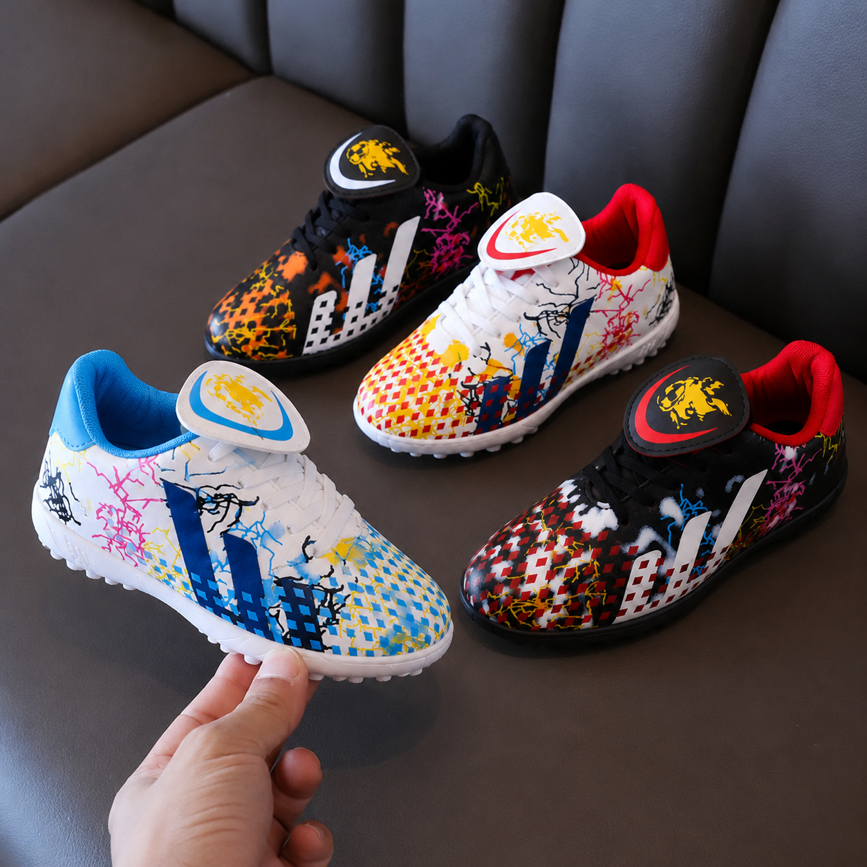 Boys' Graffiti Football Training Shoes – Lightweight Non-Slip Sports Sneakers