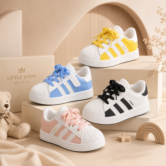 Kids Classic Stripe Sneakers – Lightweight Casual Sports Shoes with Hook & Loop Strap