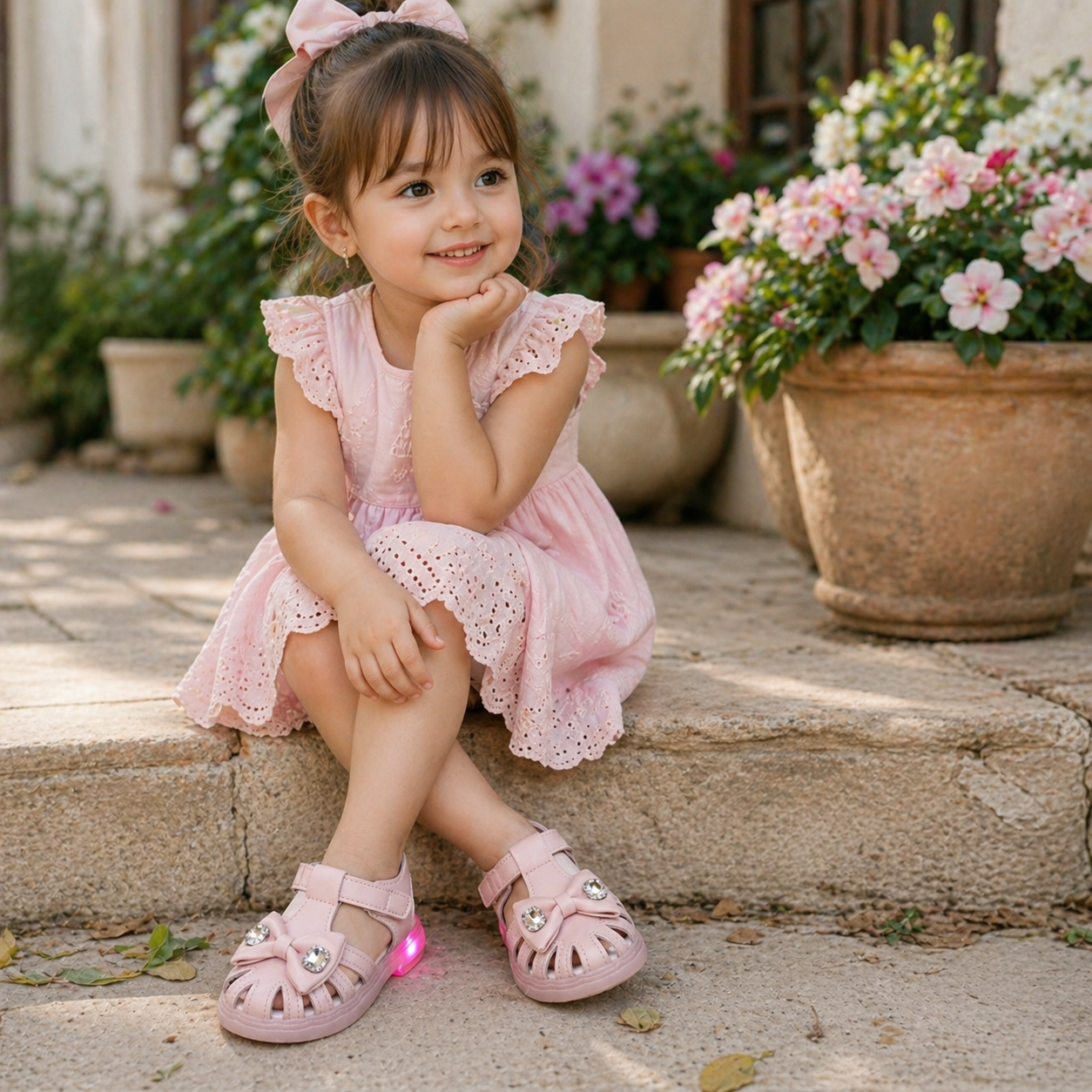 Sandales lumineuses LED pour filles – Jolies chaussures d'été à nœud avec semelle lumineuse