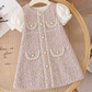 Robe Élégante en Tweed à Manches Bouffantes pour Filles – Robe Trapèze Style Princesse