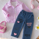 💖 Ensemble 3 Pièces Chic pour Fille – Chemise Rayée Rose, Haut Blanc & Jean Tendance 💖