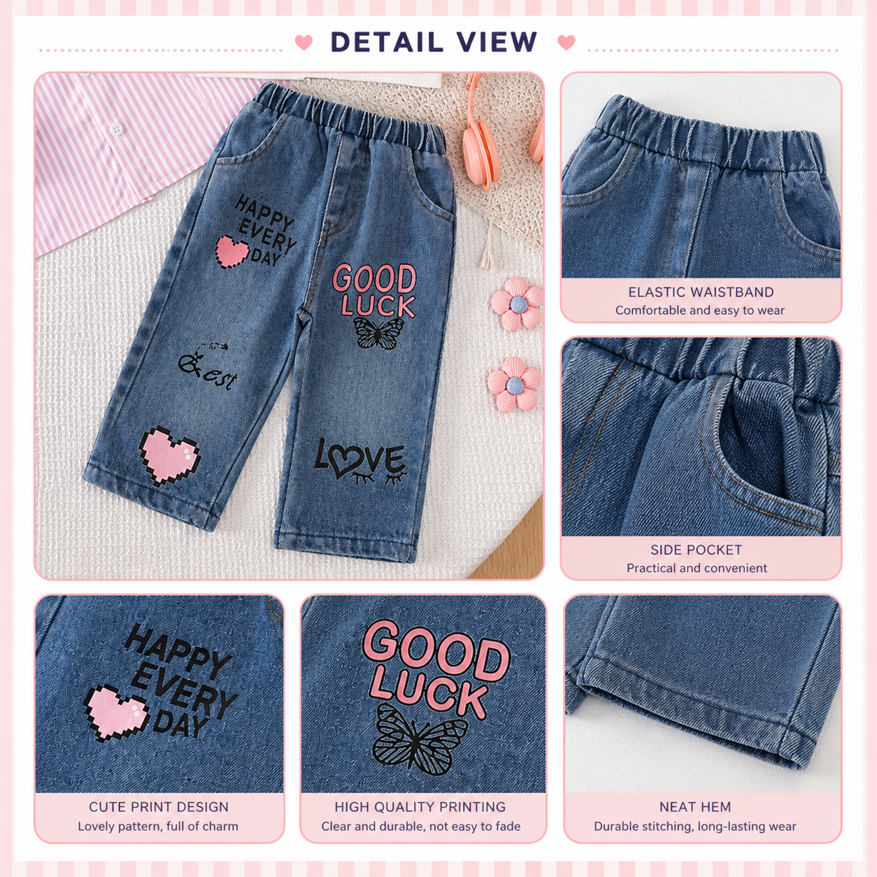 💖 Ensemble 3 Pièces Chic pour Fille – Chemise Rayée Rose, Haut Blanc & Jean Tendance 💖