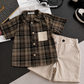 Ensemble d'été 2 pièces pour garçons – Chemise à carreaux et short beige