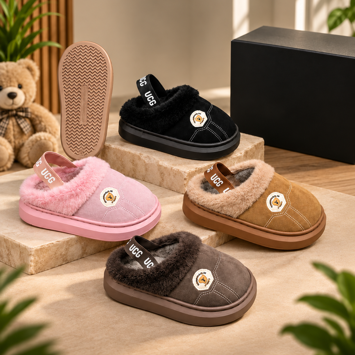 Girls Fur-Trim Slip-On Shoes