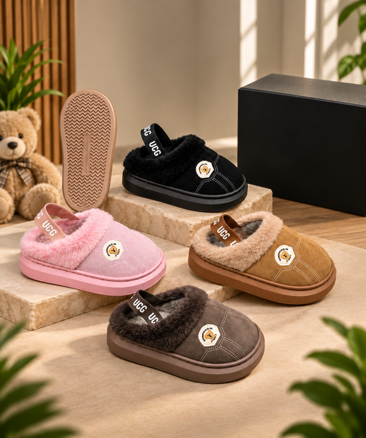 Girls Fur-Trim Slip-On Shoes