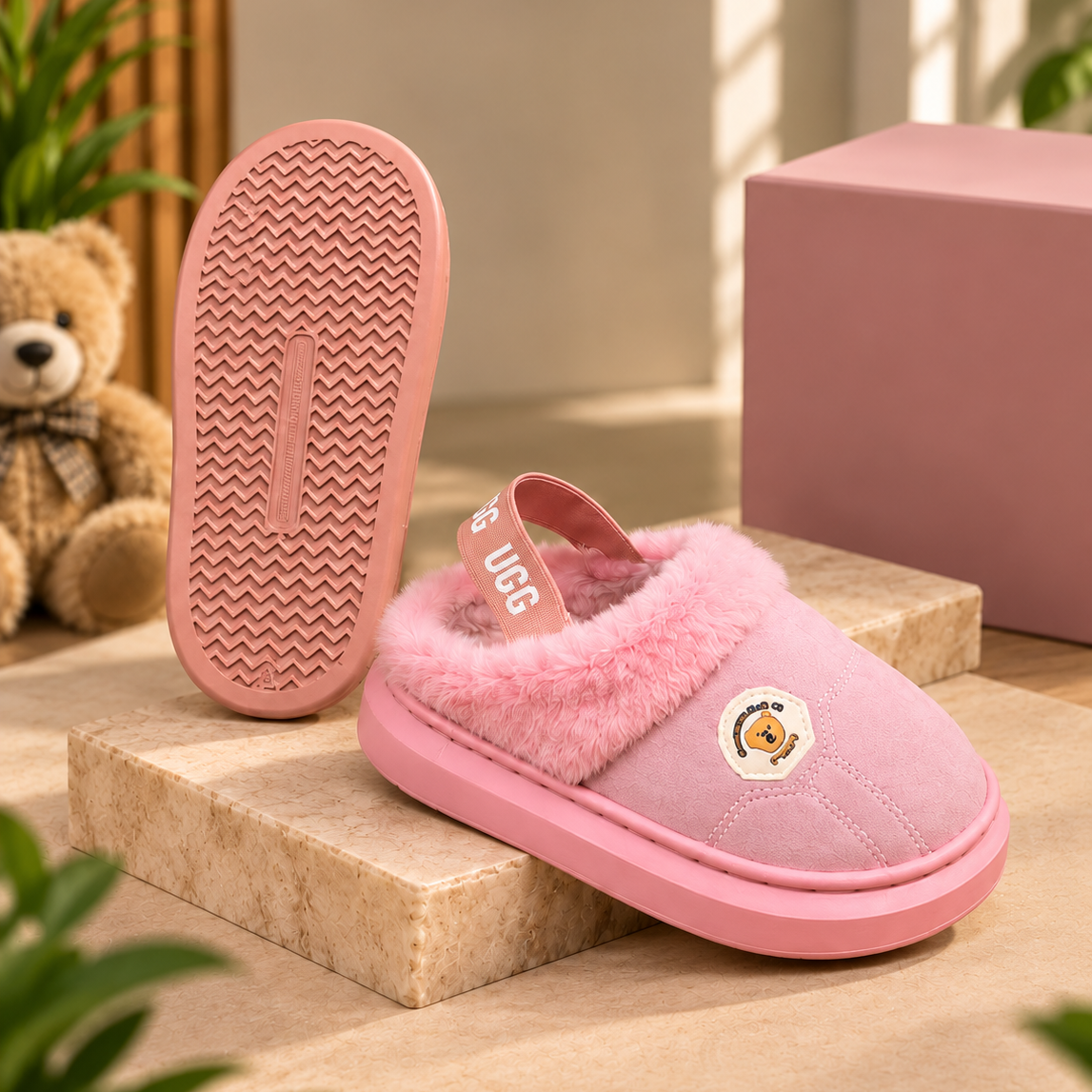 Girls Fur-Trim Slip-On Shoes