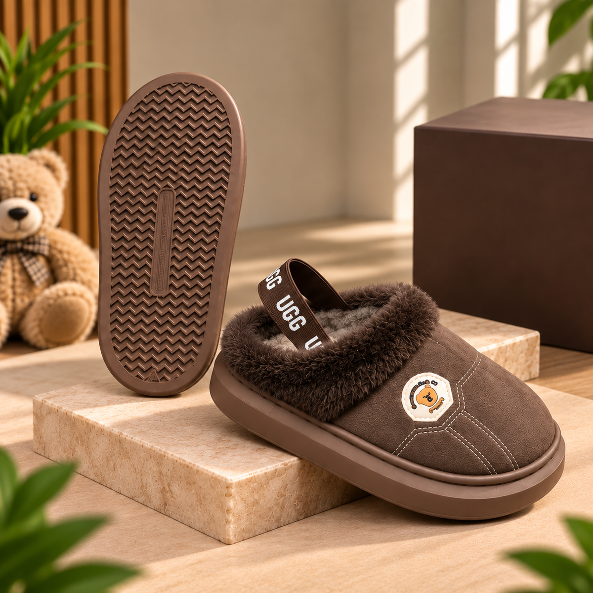 Girls Fur-Trim Slip-On Shoes