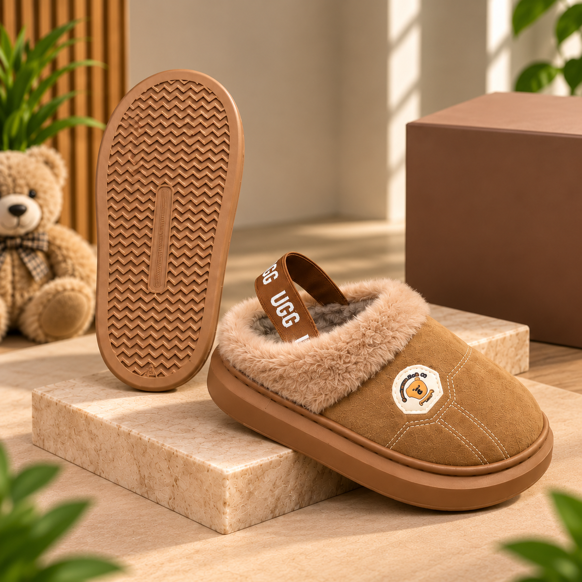 Girls Fur-Trim Slip-On Shoes