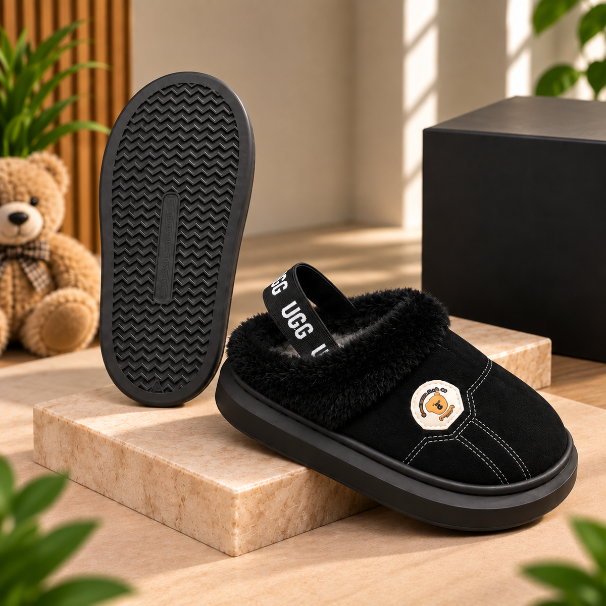 Girls Fur-Trim Slip-On Shoes