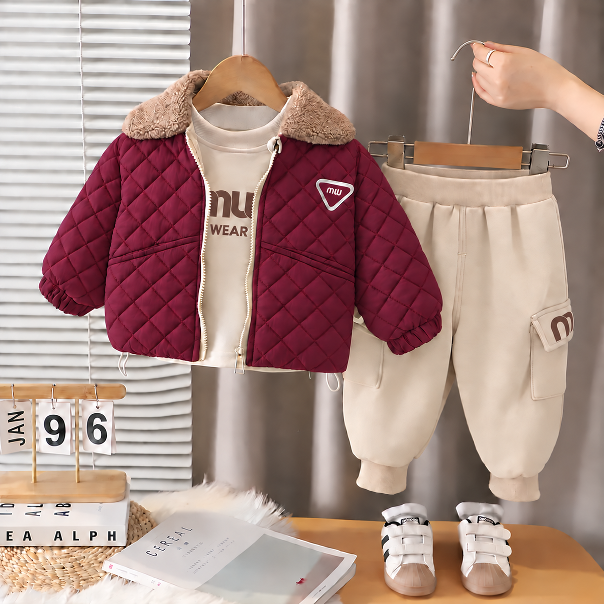 Ensemble 3 pièces pour enfants avec veste matelassée – Élégant pour les journées fraîches