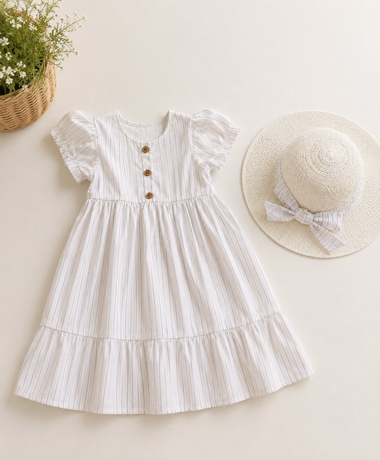 2026 New girls Summer Outfit Set Striped Cotton Shirt Shorts & Dress Soft Breathable Clothes for Girls