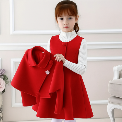 Ensemble robe rouge pour fille — Boléro chaud, boutons faciles à manipuler sur le devant
