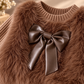 Ensemble 3 pièces « Manteau et jupe élégants en fausse fourrure avec détails de nœud »