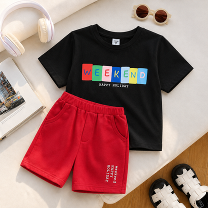 Casual Letter Printed Short Sleeve Top & Shorts Set