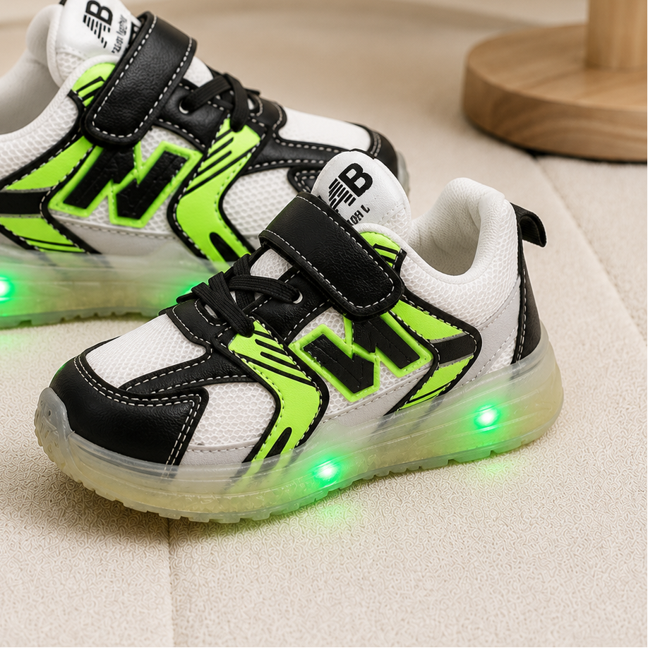 Baskets lumineuses à LED pour enfant avec bride ajustable à Velcro