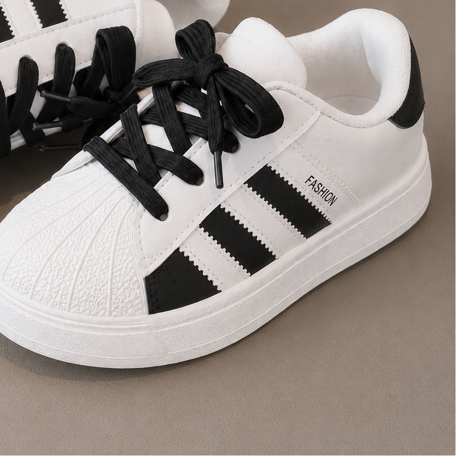 Kids Classic Stripe Sneakers – Lightweight Casual Sports Shoes with Hook & Loop Strap