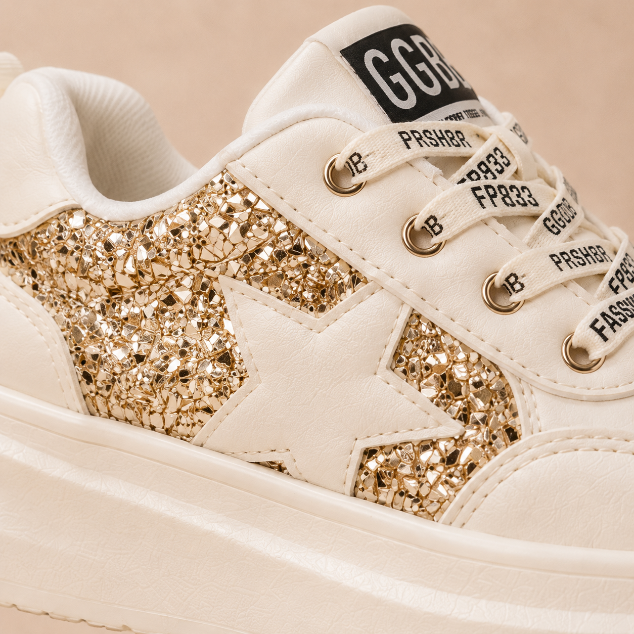 Girls Glitter Star Sneakers – Fashion Casual Shoes with Thick Sole & All-Day Comfort