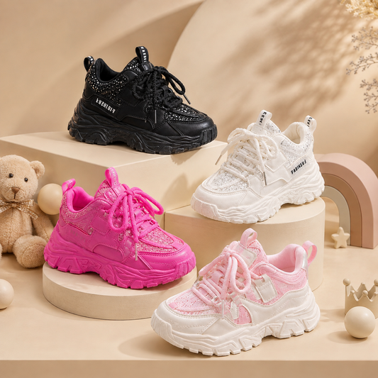 Girls' Fashion Chunky Sneakers – Sparkle Casual Sports Shoes | Lightweight & Comfortable