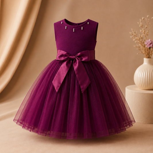 Elegant Berry Tulle Party Dress for Girls