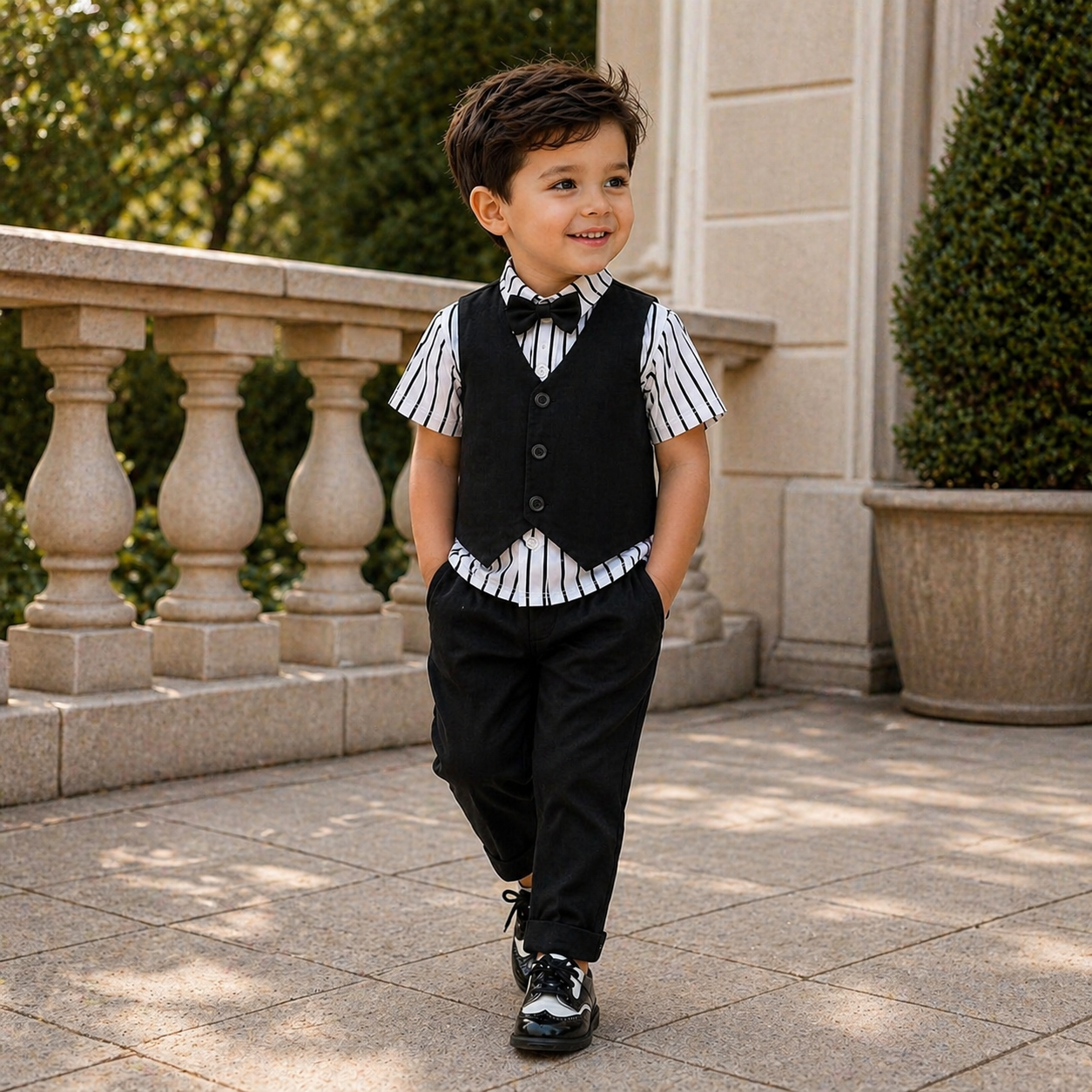 Elegant Kids Formal Outfit Set – Shirt, Vest, Bow Tie & Pants