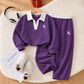 Unisex Contrast-Collar Two-Piece Casual Set – Long Sleeve Top & Matching Pants