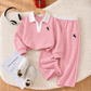 Unisex Contrast-Collar Two-Piece Casual Set – Long Sleeve Top & Matching Pants