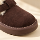 Kids’ Cozy Fleece-Lined Ankle Shoes with a Suede-Look Finish, Classic Buckle Detail and Chunky Sole for Charming Autumn and Winter Outfits