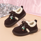 Little Charm Kids’ Moccasin Shoes with Cozy Fleece Trim, Bow Laces and Colorful Bead Details – A Charming Style for Autumn and Winter