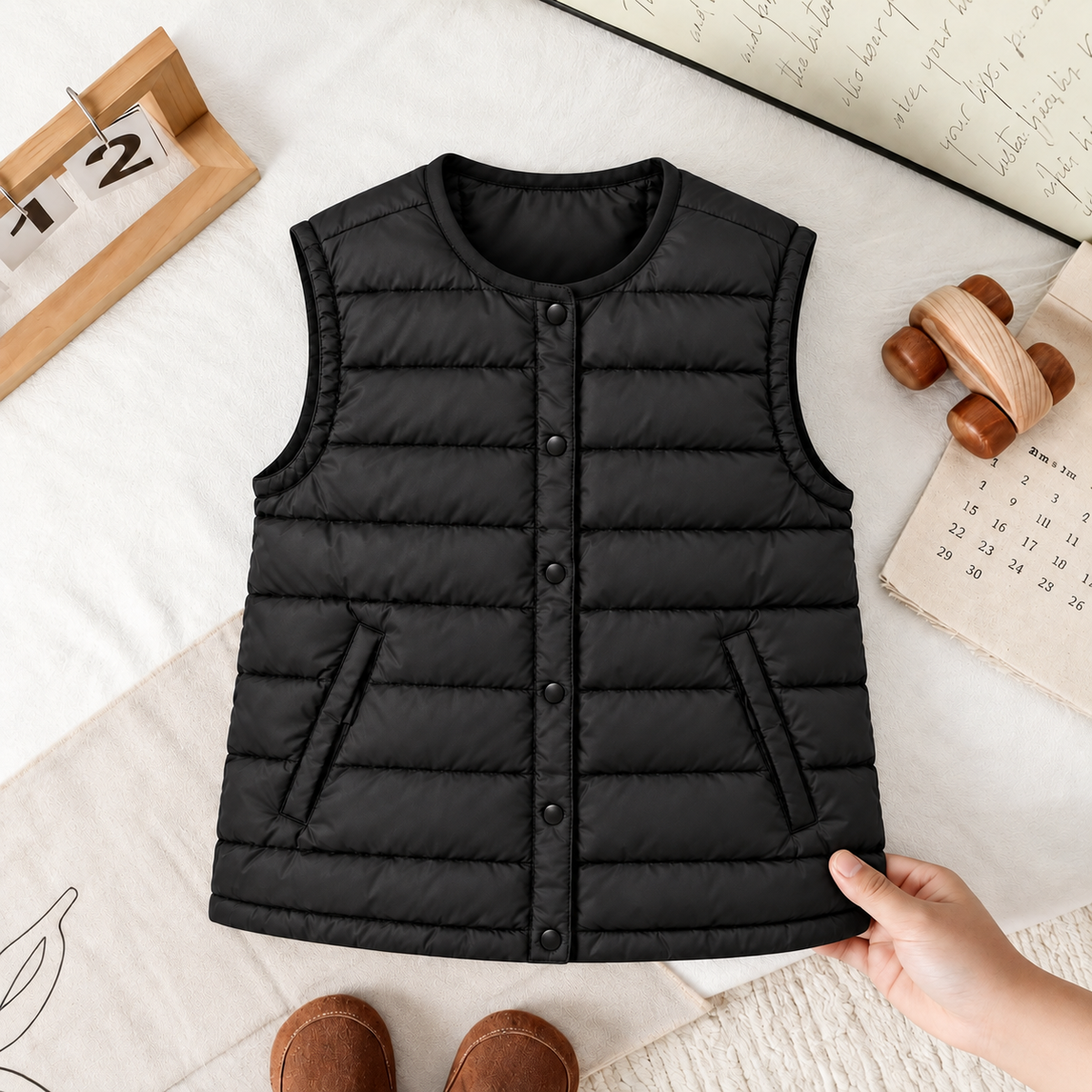 Kids’ Classic Black Quilted Puffer Vest – A Versatile Sleeveless Layer for Stylish School Outfits, Weekend Adventures and Cooler Days