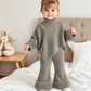 Ensemble d’hiver douillet en maille côtelée pour filles – Pull doux à col montant & pantalon évasé avec bordure en fausse fourrure pelucheuse