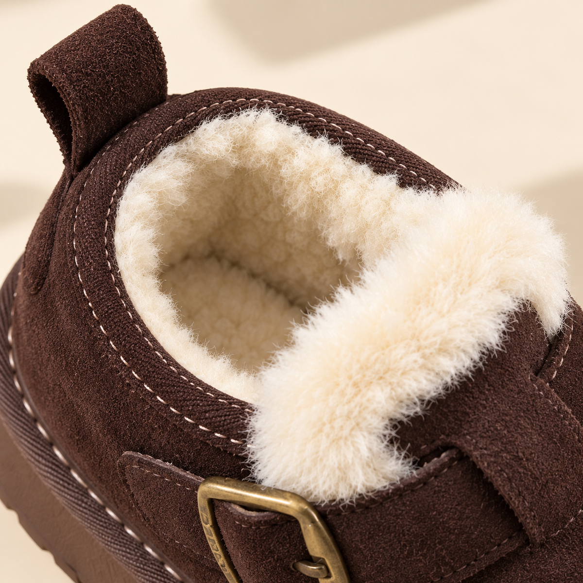 Kids’ Cozy Fleece-Lined Ankle Shoes with a Suede-Look Finish, Classic Buckle Detail and Chunky Sole for Charming Autumn and Winter Outfits