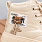 Bottines à lacets vernies pour fille avec semelles épaisses et détails d'ours mignons