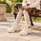 Kids’ Glossy Lace-Up Ankle Boots with Chunky Treaded Soles – Stylish Everyday Footwear in Black, Beige and Cream