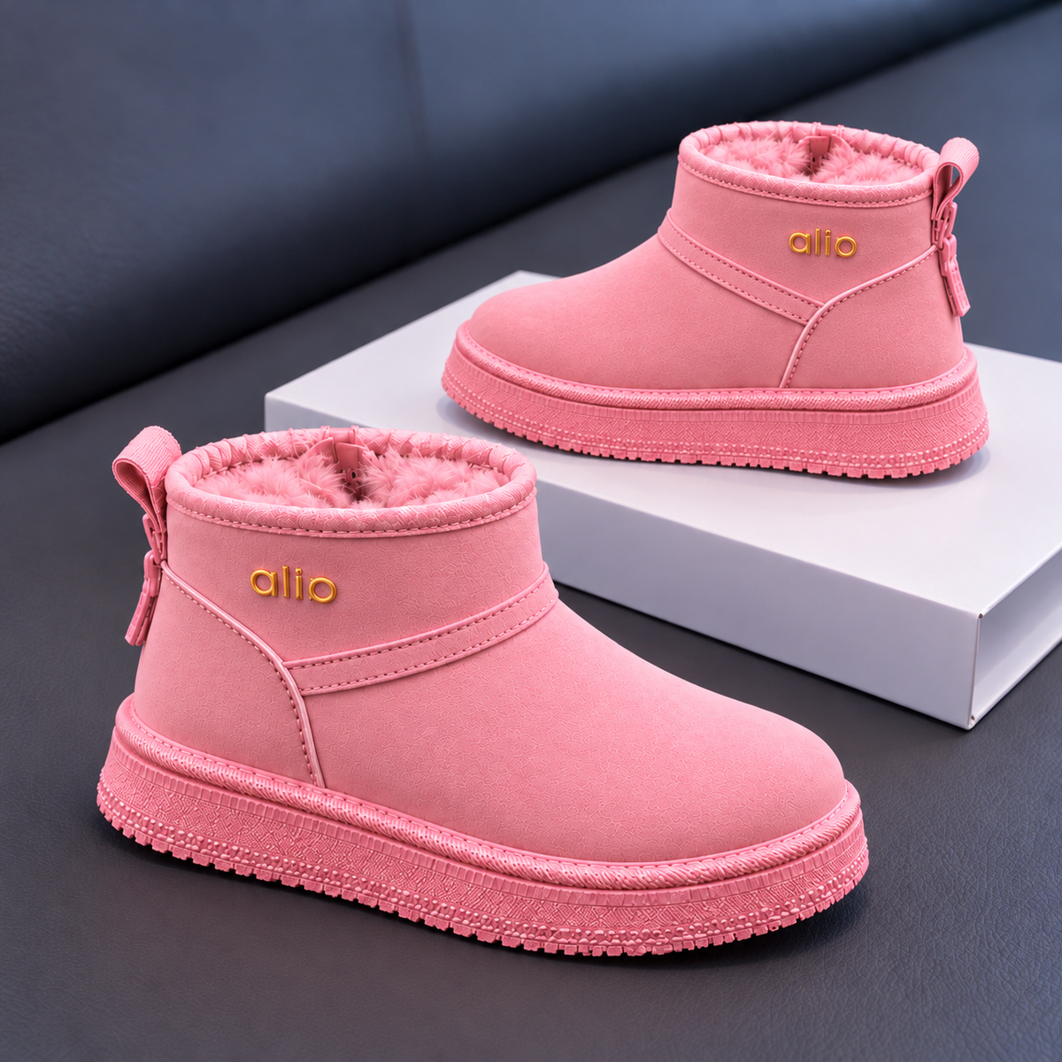 Kids’ Cozy Plush-Lined Winter Ankle Boots with a Soft Suede-Look Finish, Rounded Toe and Classic Everyday Style – Available in Pink, Khaki and Black