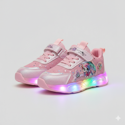 Girls Glitter Velcro Sneakers - Fast On, Strap+Laces Secure