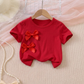 Ensemble élégant haut à nœud rouge et jean en denim pour petites filles – Tenue stylée pour enfant