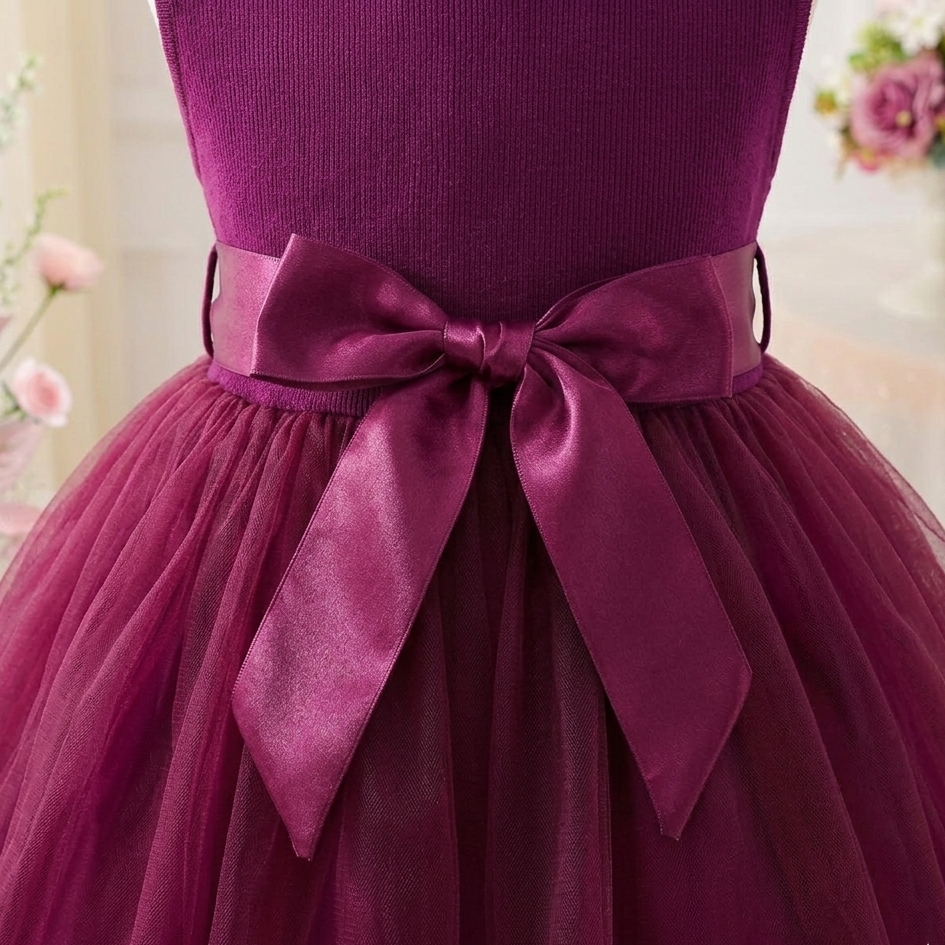 Elegant Berry Tulle Party Dress for Girls