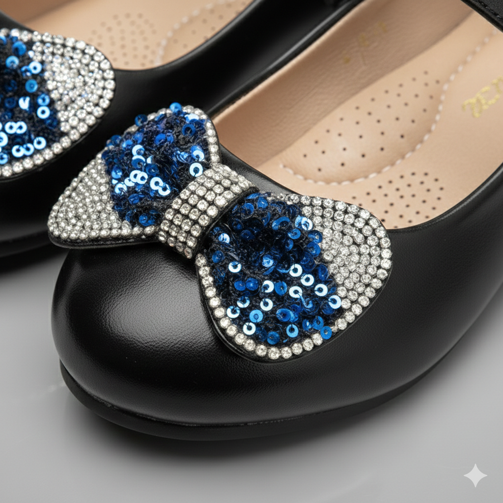 Princess Bow Mary Jane Shoes – Elegant Sparkle for Little Girls ✨