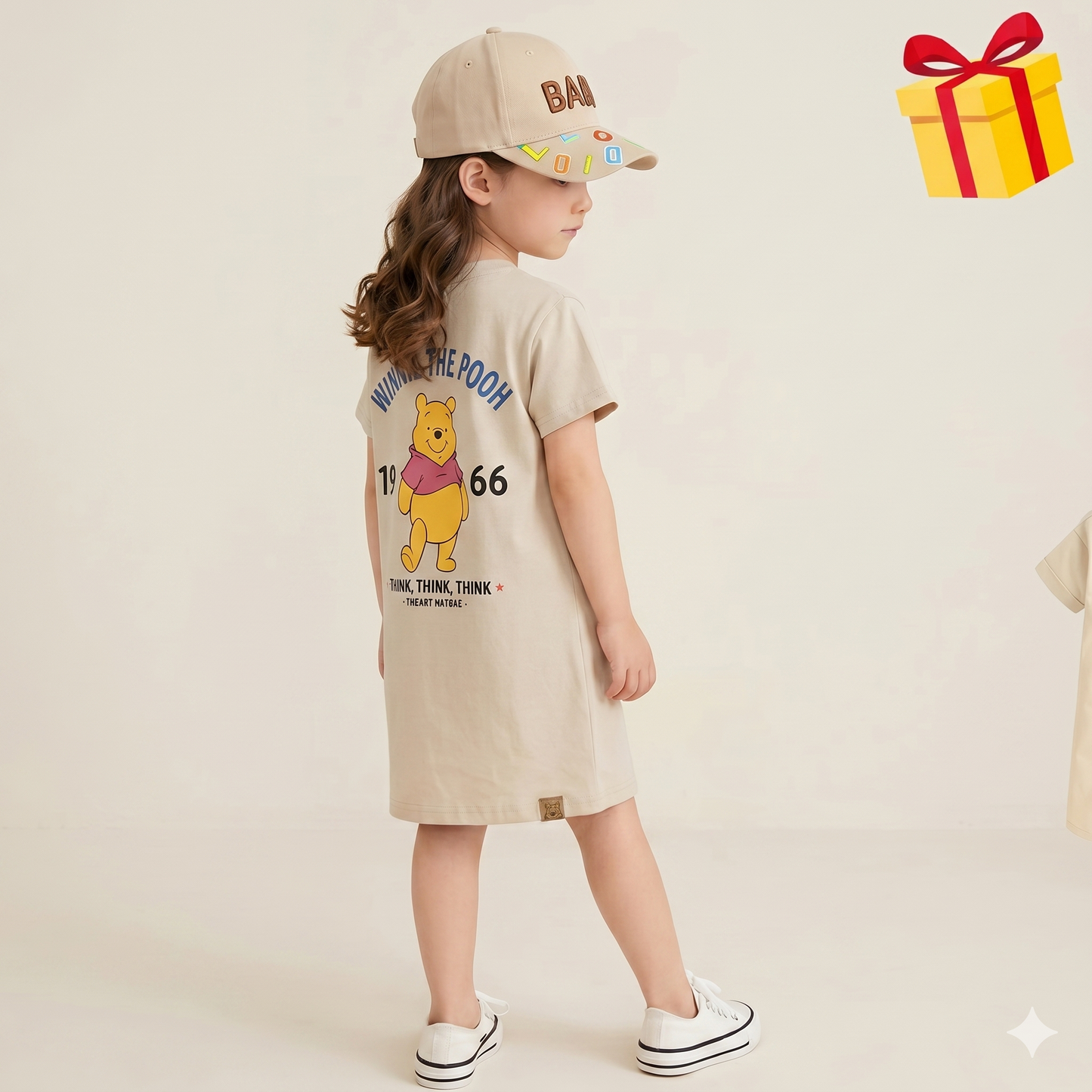 Pure Cotton Girls long shirt– Cartoon Summer home and out Dress with a matching hat