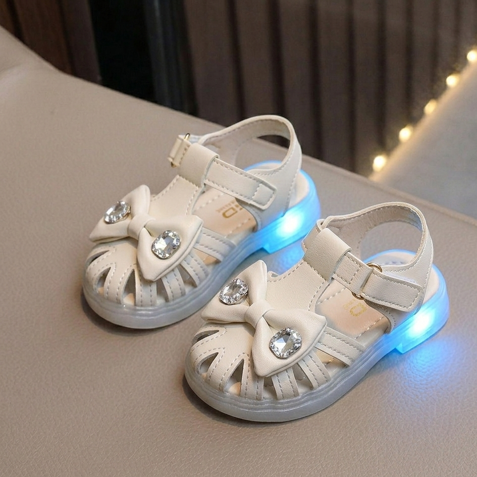 Sandales lumineuses LED pour filles – Jolies chaussures d'été à nœud avec semelle lumineuse