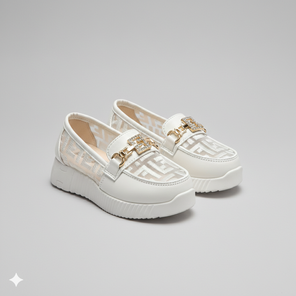 Girls Fashion Loafers with Chunky Sole & Gold Detail