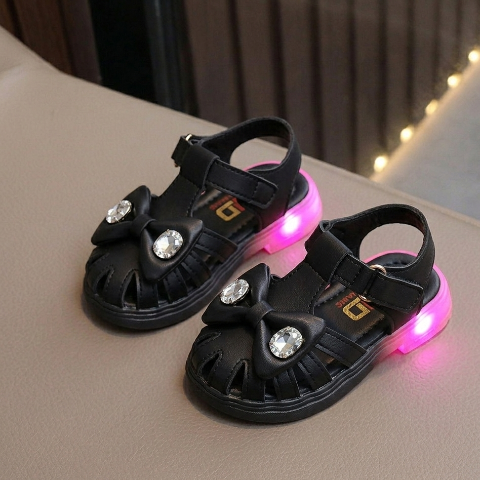 Sandales lumineuses LED pour filles – Jolies chaussures d'été à nœud avec semelle lumineuse
