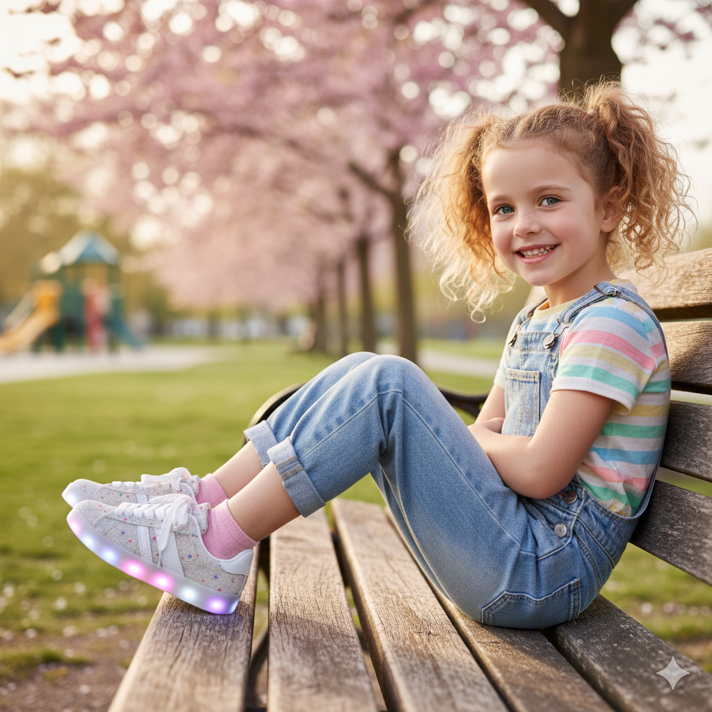 Baskets lumineuses à paillettes pour filles – Joli nœud, confortables et stylées ✨