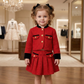 Girls Elegant Red Tweed Jacket & Skirt Set – Classic Party Wear Outfit Made with a Chanel dress