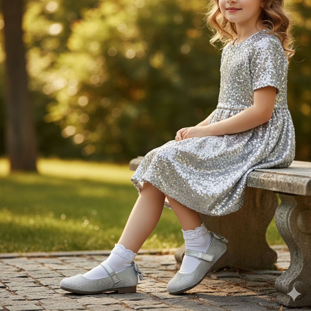 Ballerines Mary Jane à paillettes pour filles avec nœud – Chaussures de fête élégantes à strass